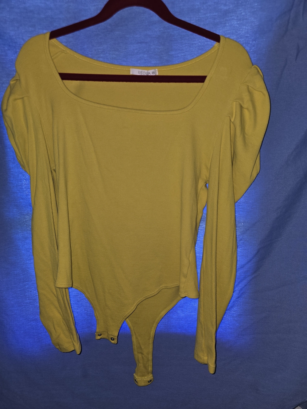 Reborn Mustard Long-Sleeve Square Neck Bodysuit with Puff Shoulders
